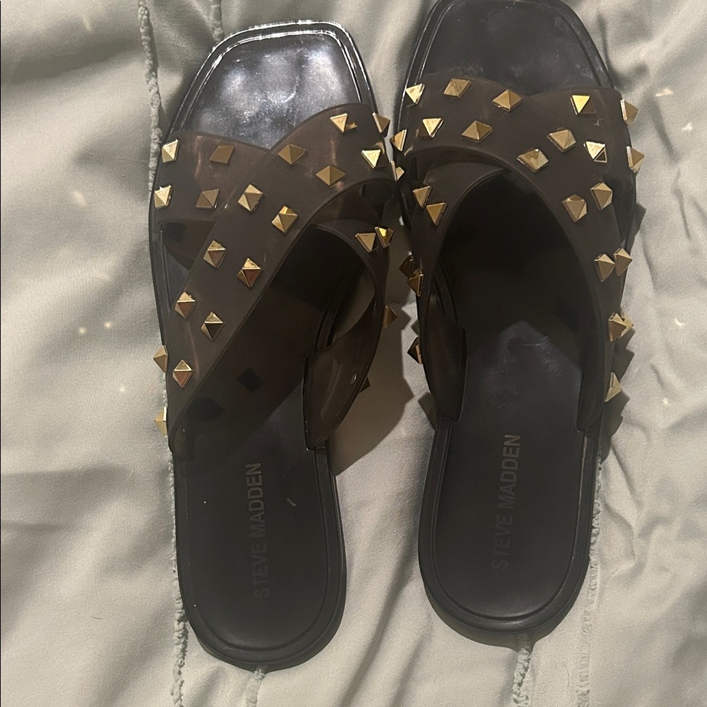 Steve Madden Black and Gold Studded Sandals